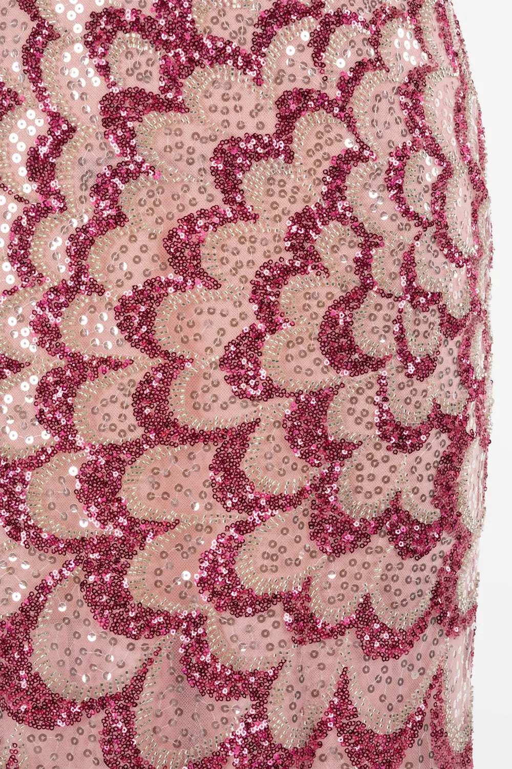 Vestido largo rosa de sirena palabra de honor con lentejuelas efecto escamas