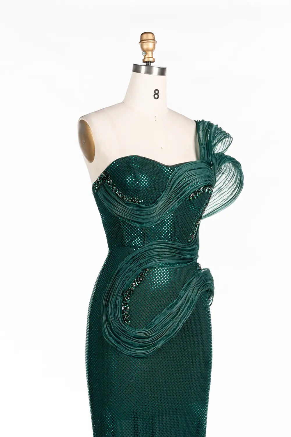 Vestido de noche verde asimétrico con lentejuelas