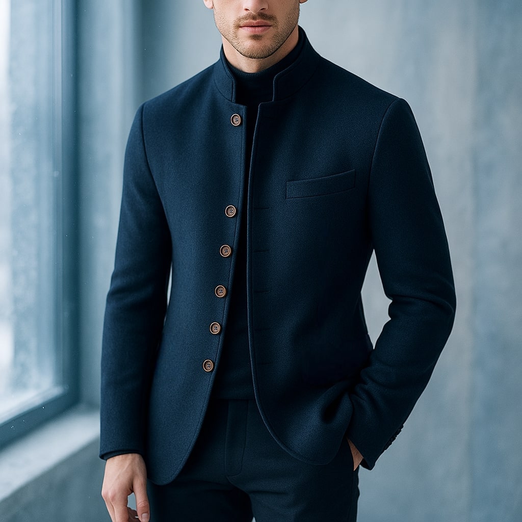 Matteo - Chaqueta de lana con cuello Mao