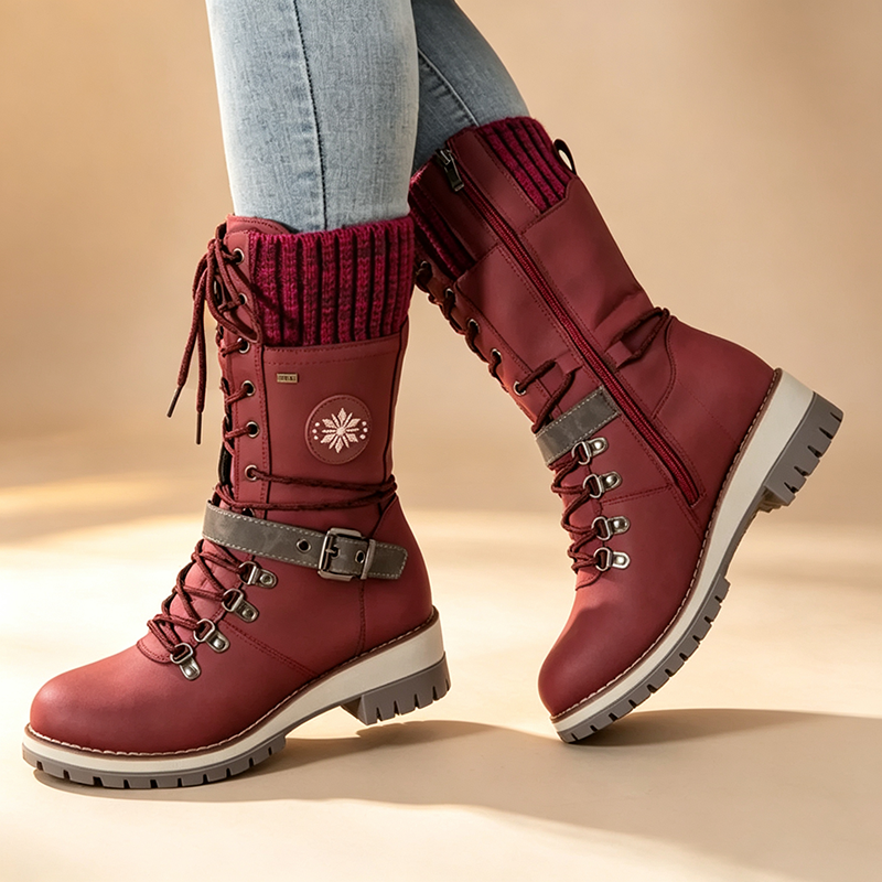 Botas de nieve forradas de forro polar con puños de punto