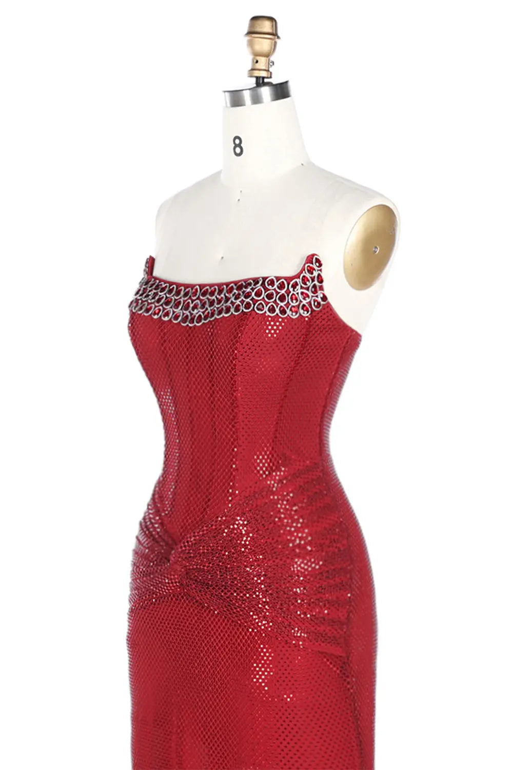Vestido de noche rojo palabra de honor con lentejuelas