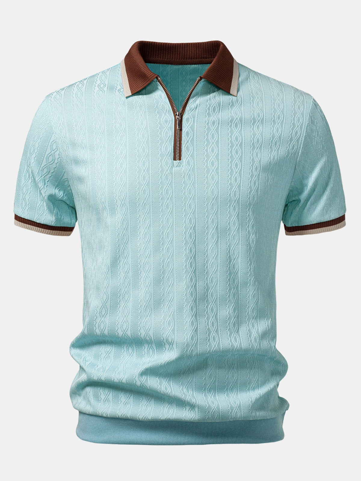 Polo de punto con cremallera texturizada y ribete de contraste