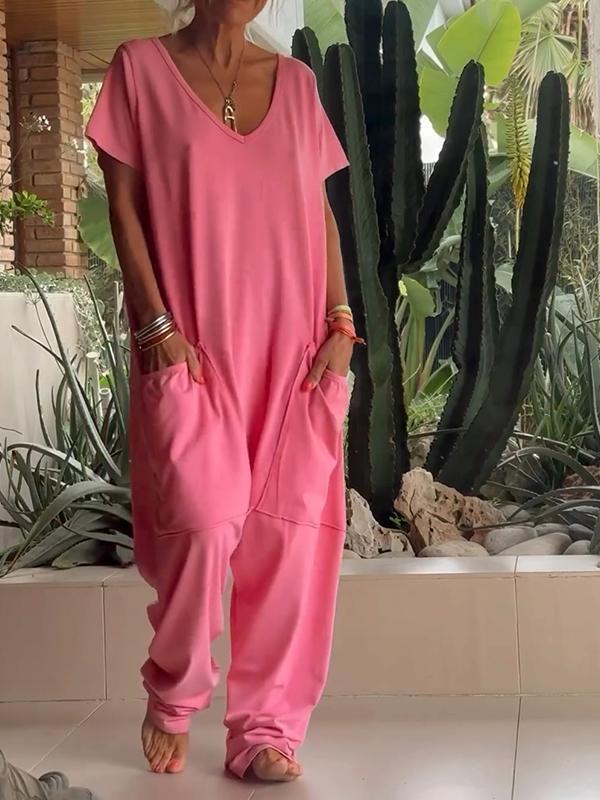 Mono casual liso con cuello en V