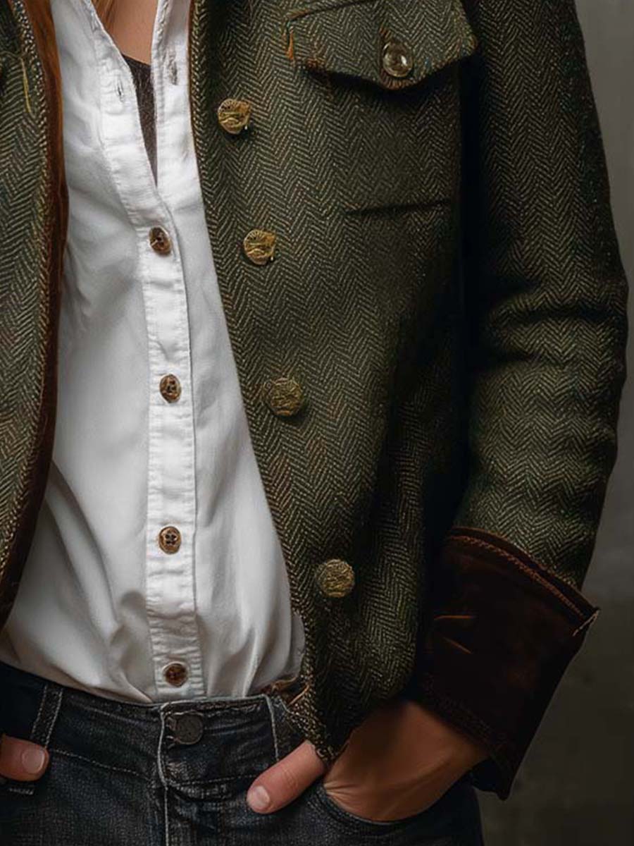 Blazer vintage de espiga con ribetes en contraste Honorine