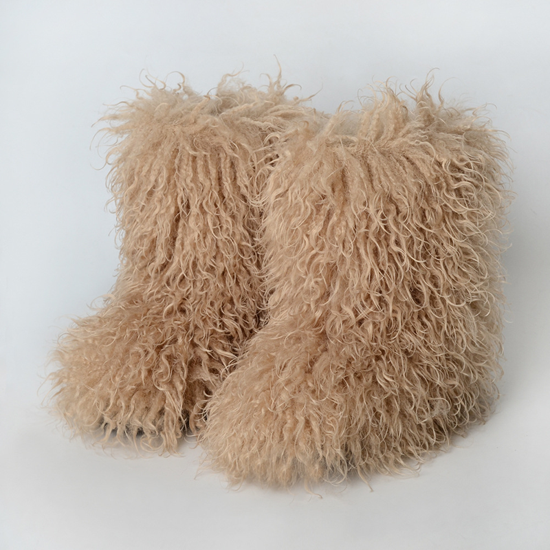Botas esponjosas de pelo rizado hasta media pierna