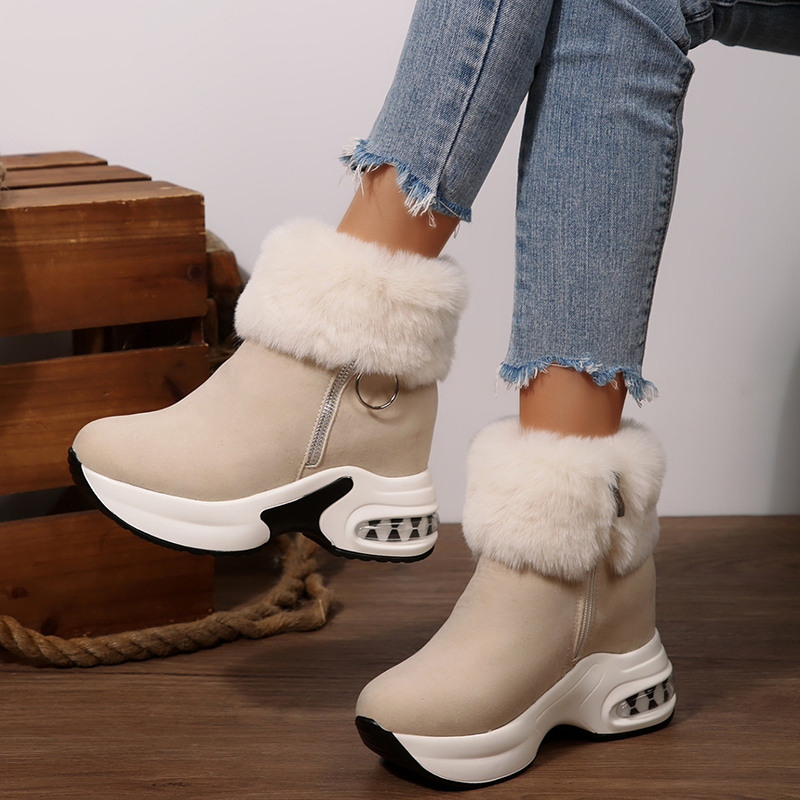 Botas de nieve con plataforma y felpa, botines cálidos con cremallera lateral
