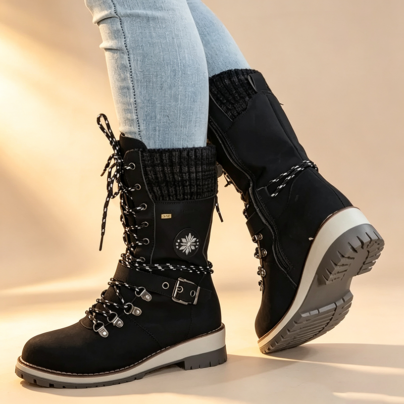 Botas de nieve forradas de forro polar con puños de punto