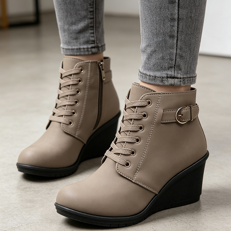 Botines con cuña, cordones y cremallera lateral