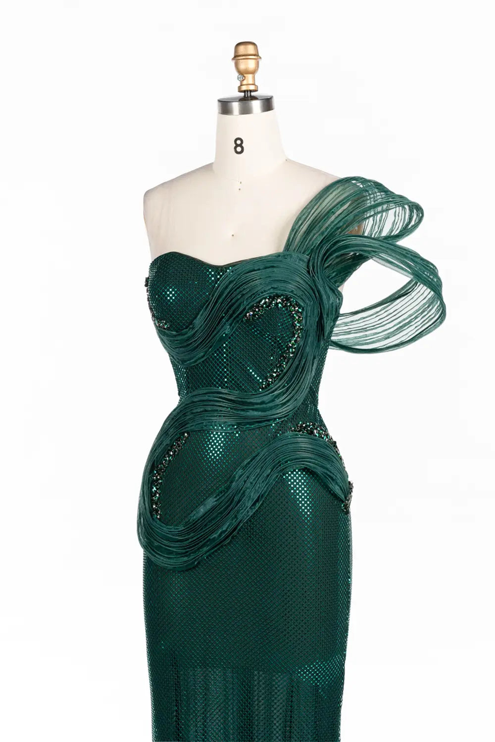 Vestido de noche verde asimétrico con lentejuelas