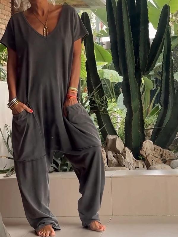 Mono casual liso con cuello en V