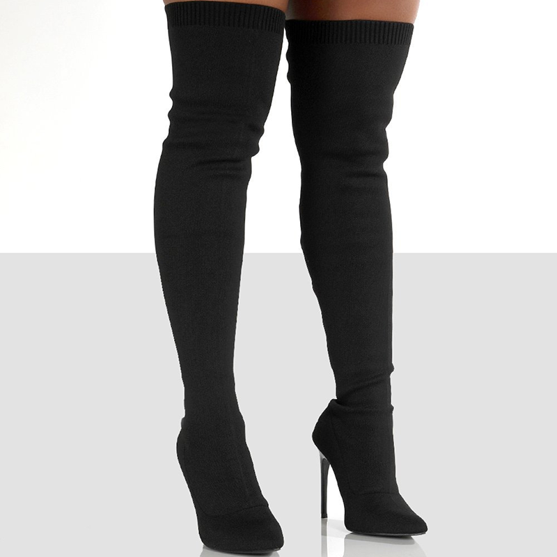 Botas calcetín de punto con punta fina y tacón de aguja