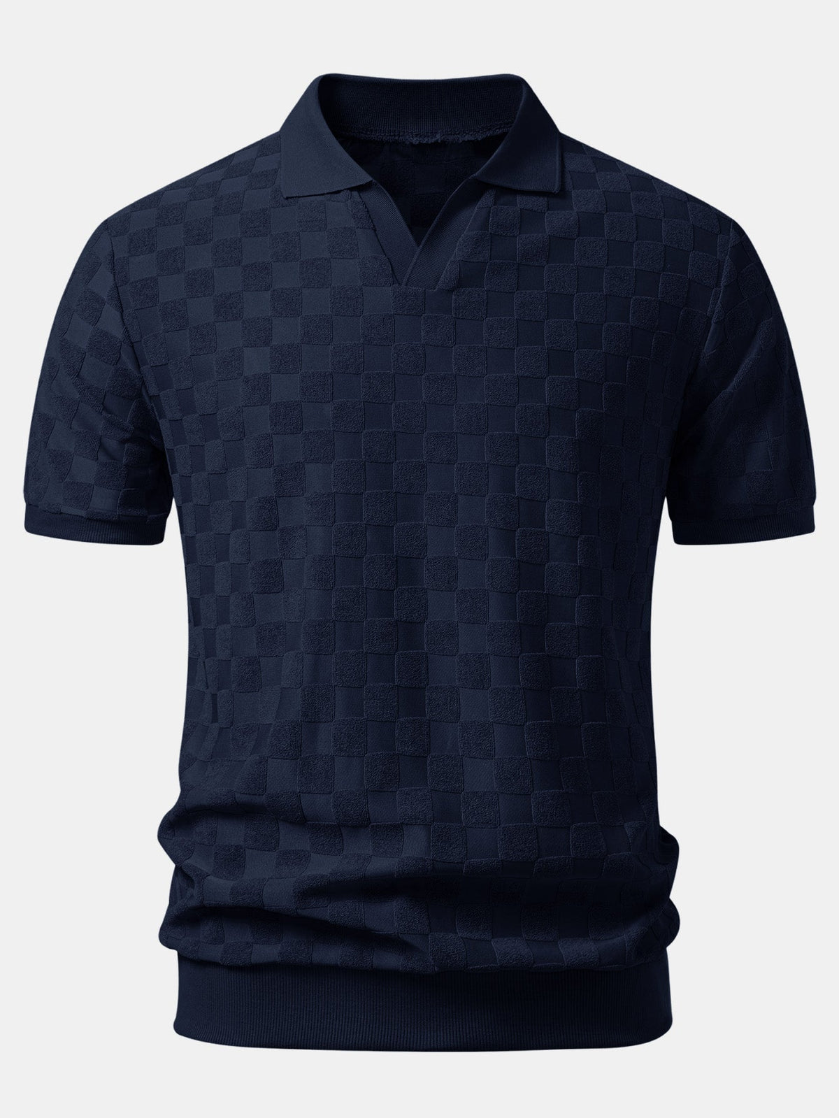 Polo de punto con cuello en V y tablero de ajedrez