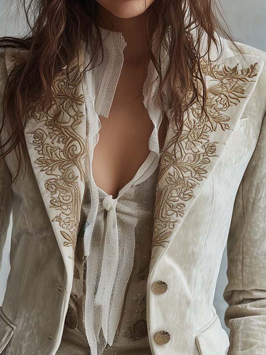 Blazer de sastre marfil bordado Constance