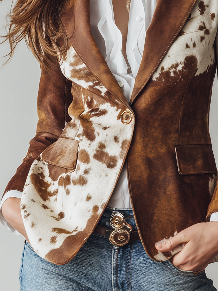 Blazer vintage con estampado de vaca Agathe