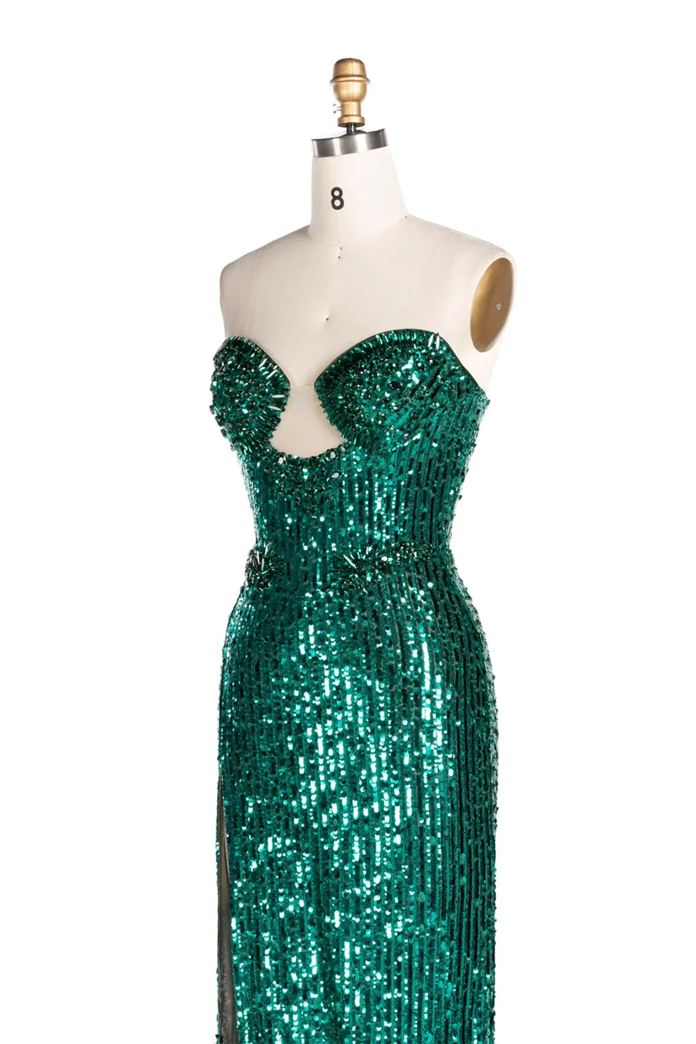 Vestido de noche verde palabra de honor con lentejuelas