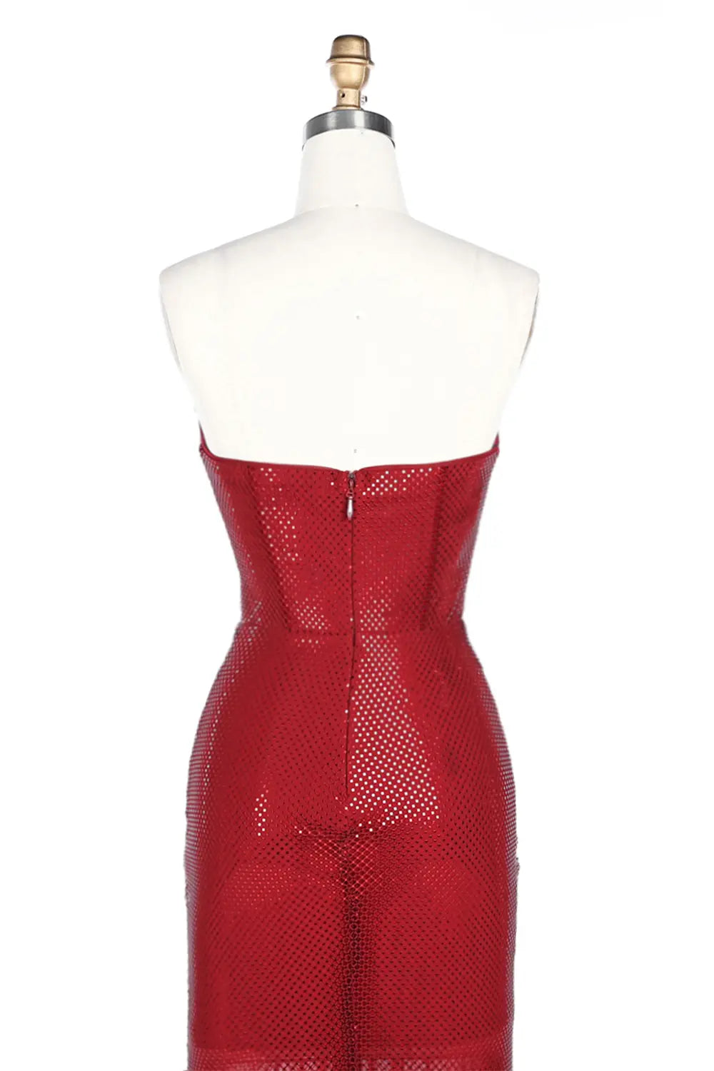 Vestido de noche rojo palabra de honor con lentejuelas