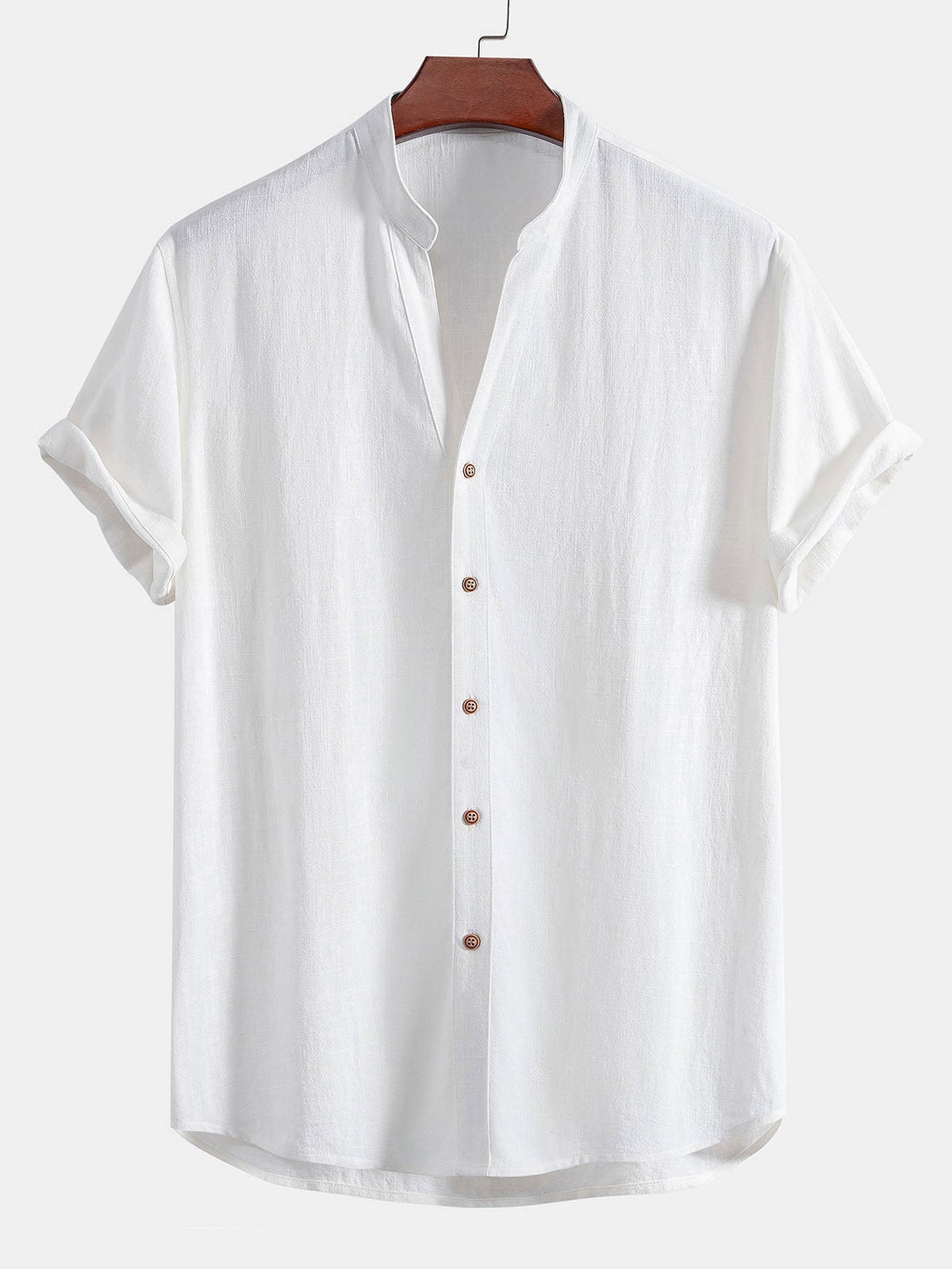 Camisa de mezcla de lino y rayón con cuello en V y pantalones de lino de pierna recta