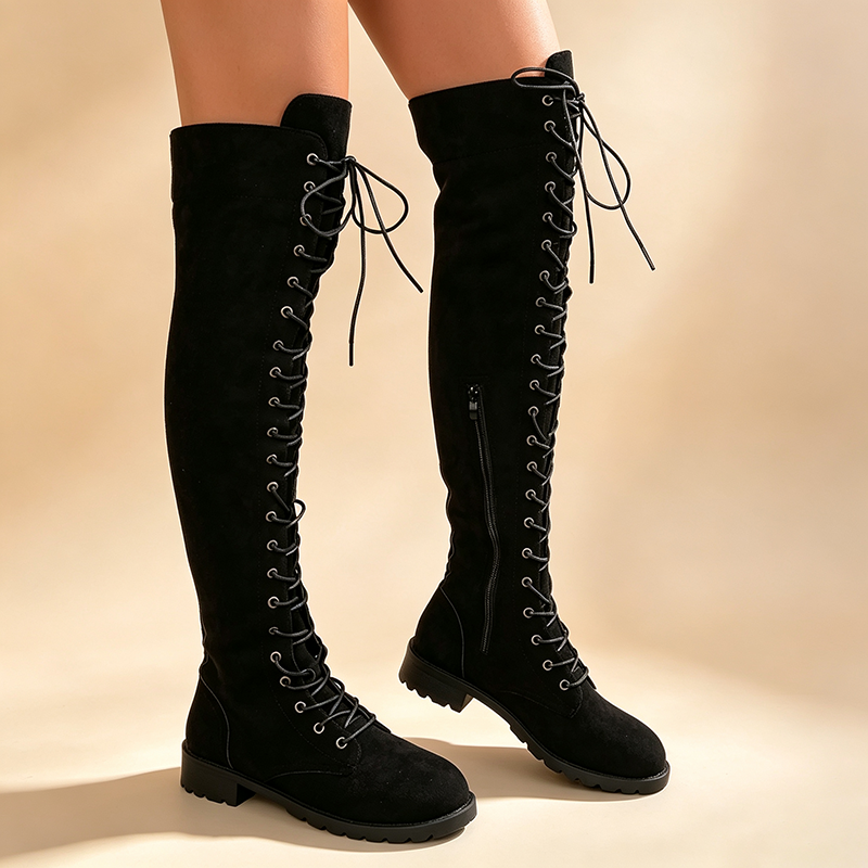 Botas por encima de la rodilla con cordones y cremallera lateral