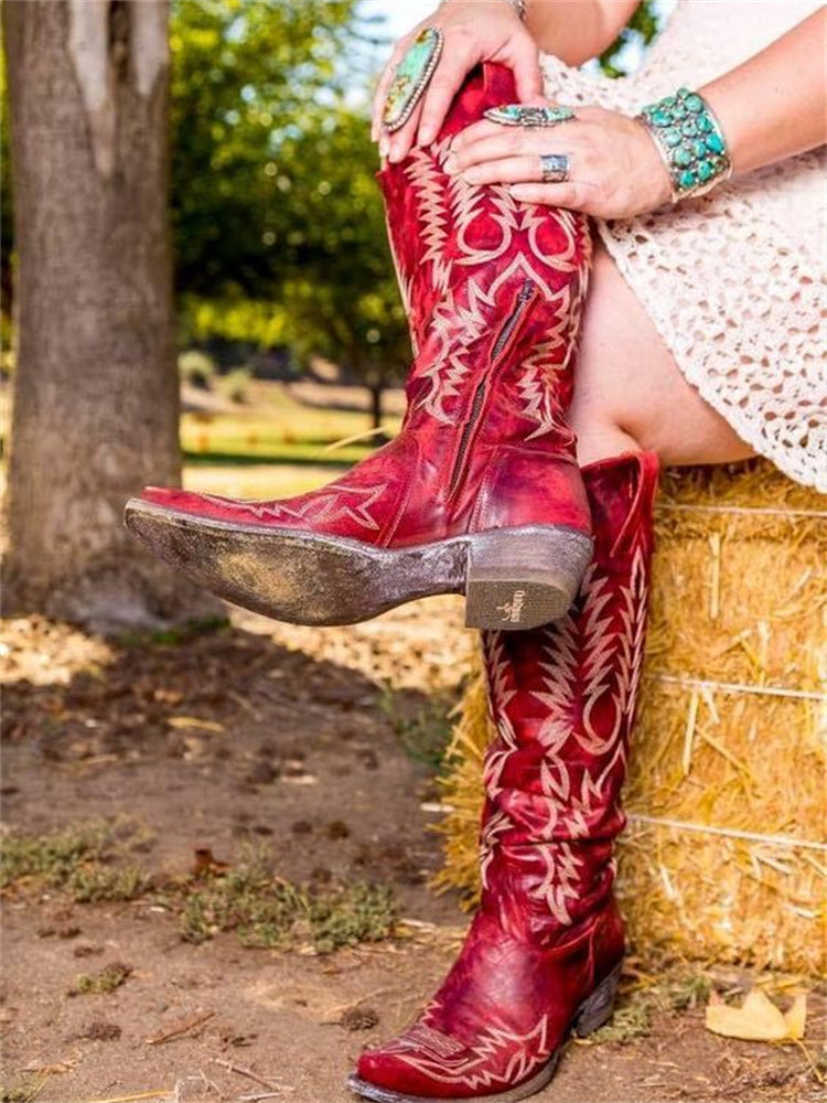 Botas camperas bordadas hasta la rodilla estilo vintage