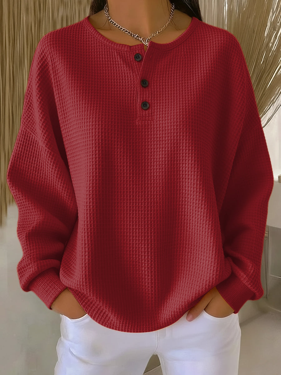 Araceli | Sudadera Henley suave de nido de abeja