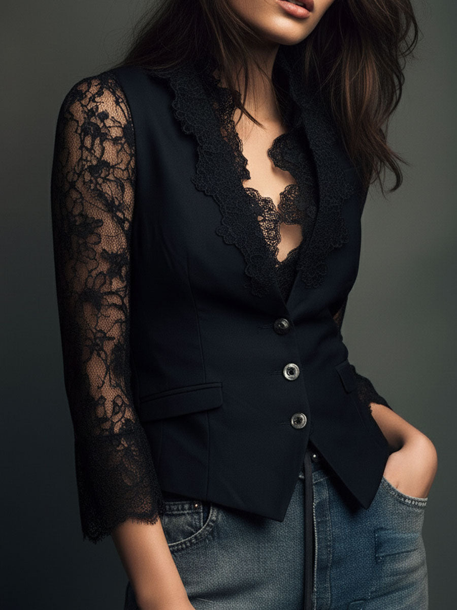 Blazer negro con mangas semitransparentes Consuelo
