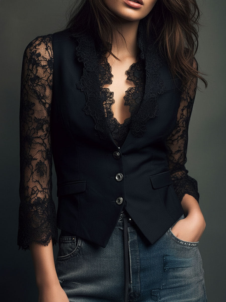 Blazer negro con mangas semitransparentes Consuelo