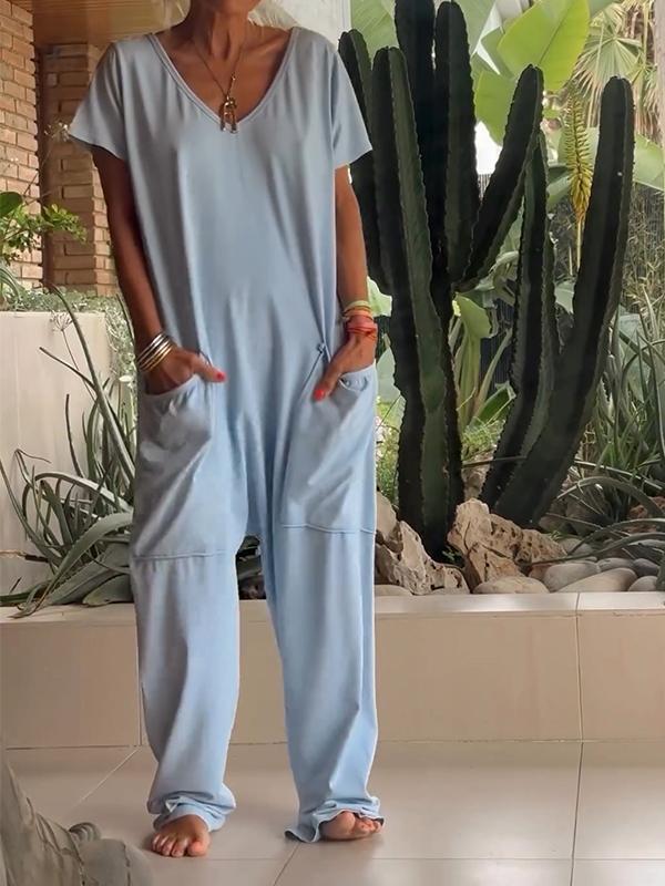 Mono casual liso con cuello en V