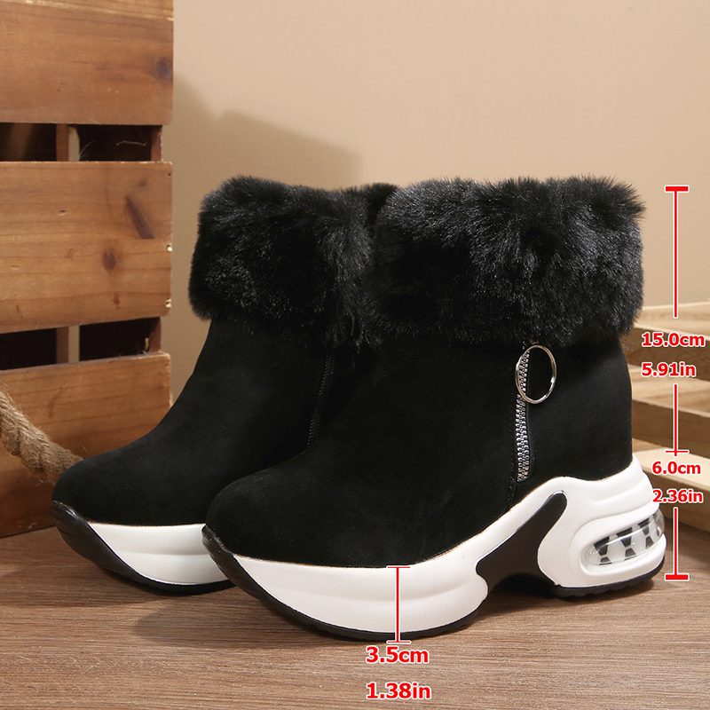 Botas de nieve con plataforma y felpa, botines cálidos con cremallera lateral