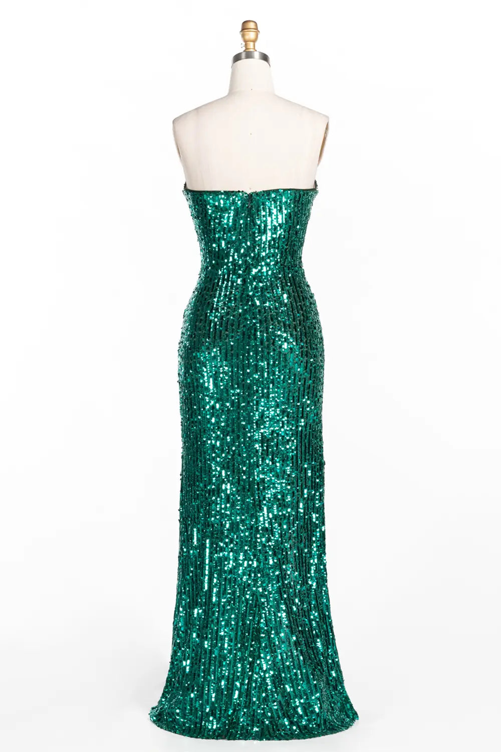 Vestido de noche verde palabra de honor con lentejuelas