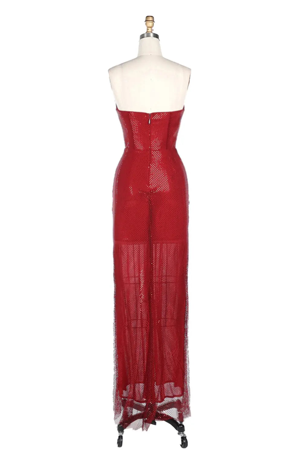Vestido de noche rojo palabra de honor con lentejuelas