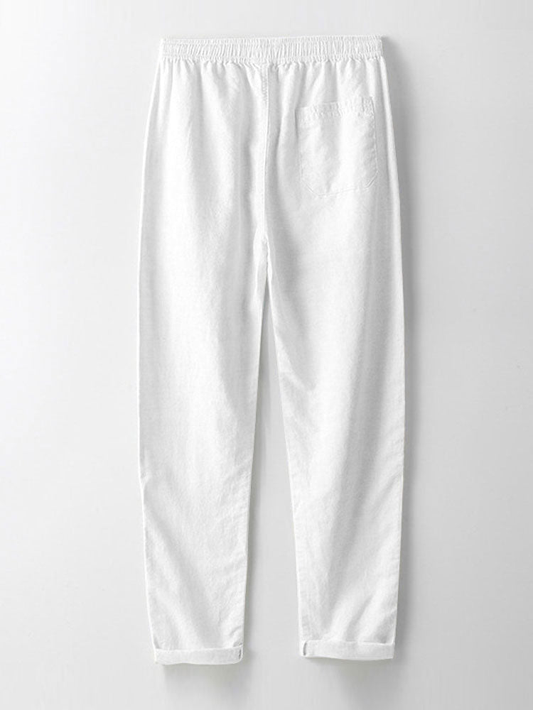 Camisas básicas de manga corta con aspecto de lino y Pantalones de lino de pierna recta
