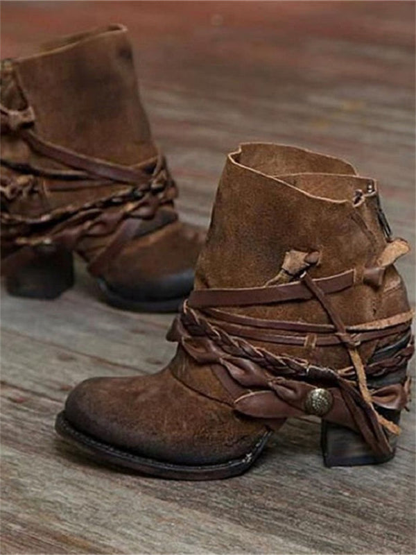 Botines vintage con cordones trenzados