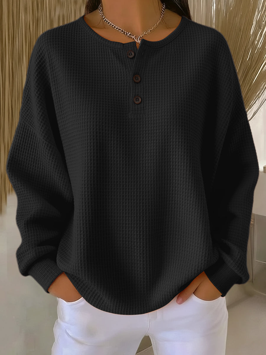 Araceli | Sudadera Henley suave de nido de abeja