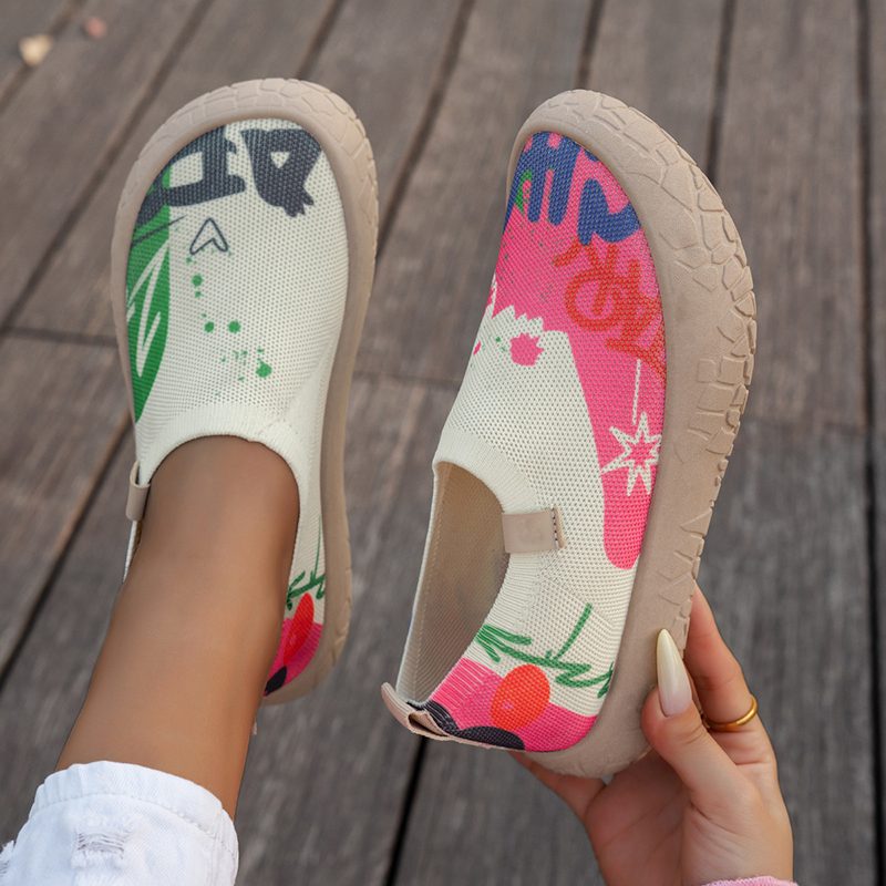 Zapatillas de lona sin cordones con estampado grafiti, ligeras y antideslizantes