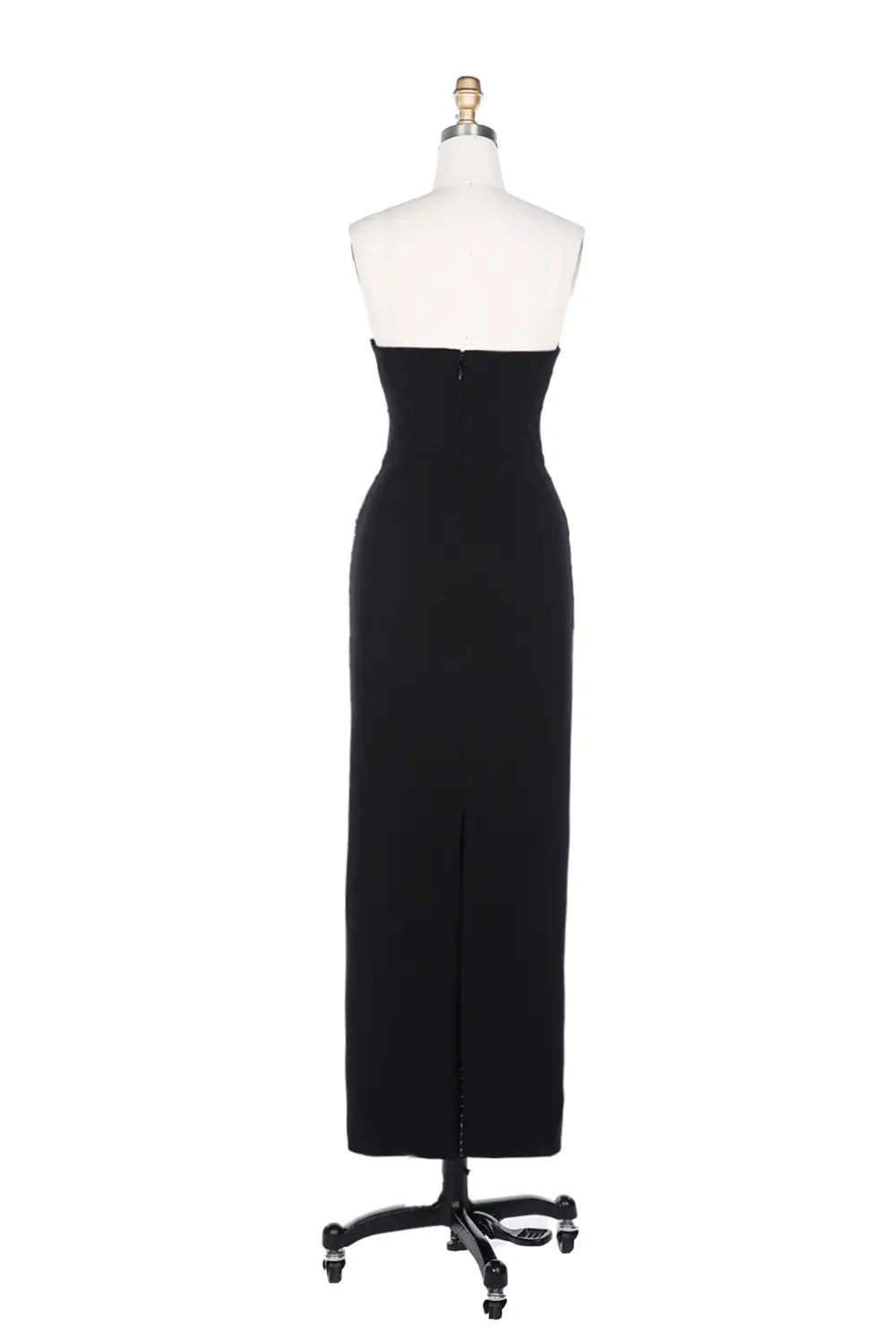 Vestido de noche negro con corsé y cadenas de strass