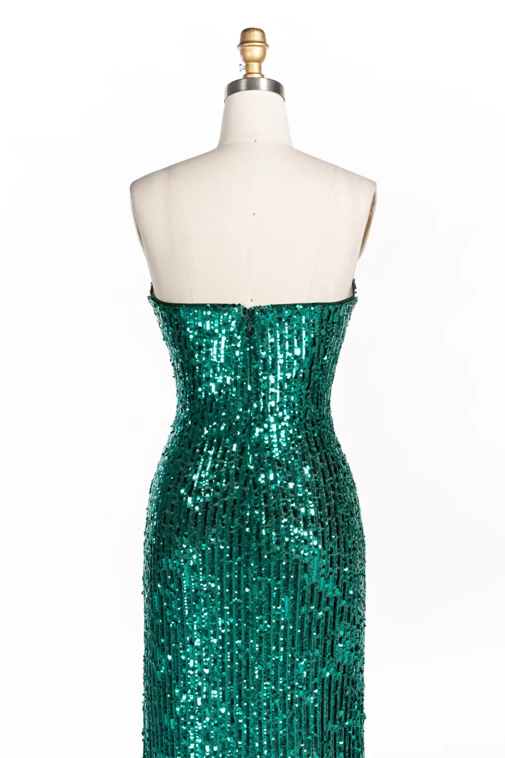 Vestido de noche verde palabra de honor con lentejuelas