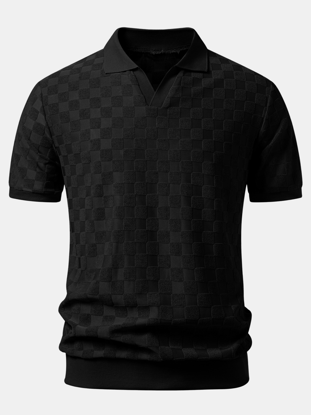 Polo de punto con cuello en V y tablero de ajedrez