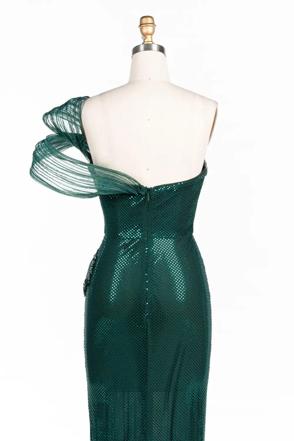Vestido de noche verde asimétrico con lentejuelas