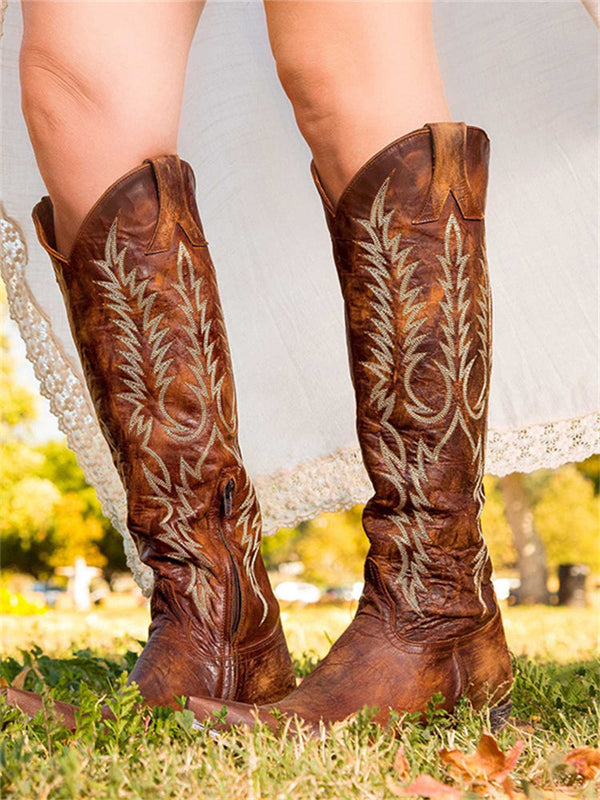 Botas camperas bordadas hasta la rodilla estilo vintage