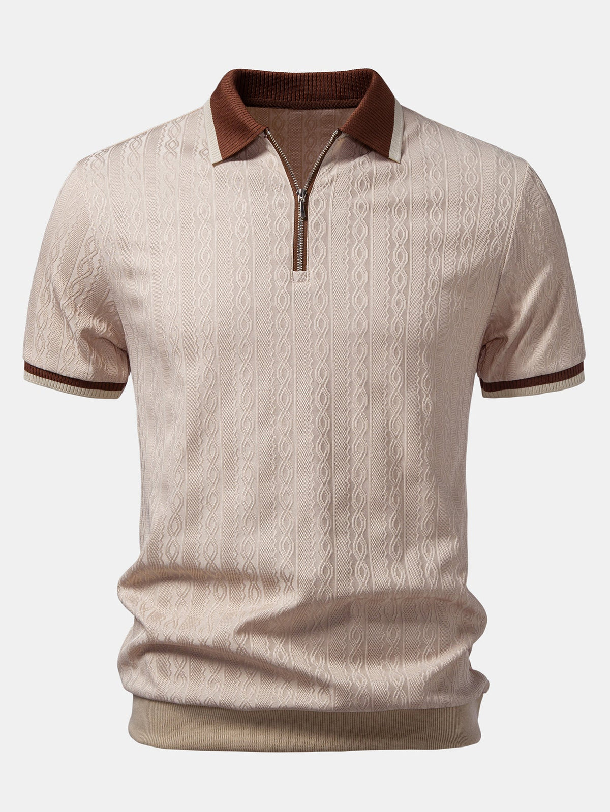 Polo de punto con cremallera texturizada y ribete de contraste