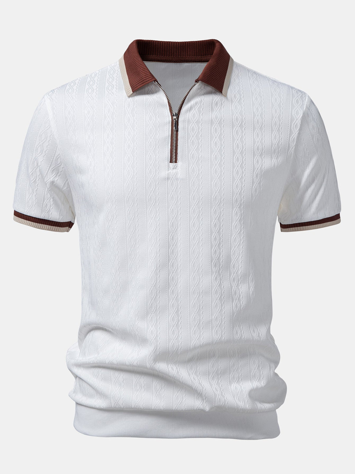 Polo de punto con cremallera texturizada y ribete de contraste