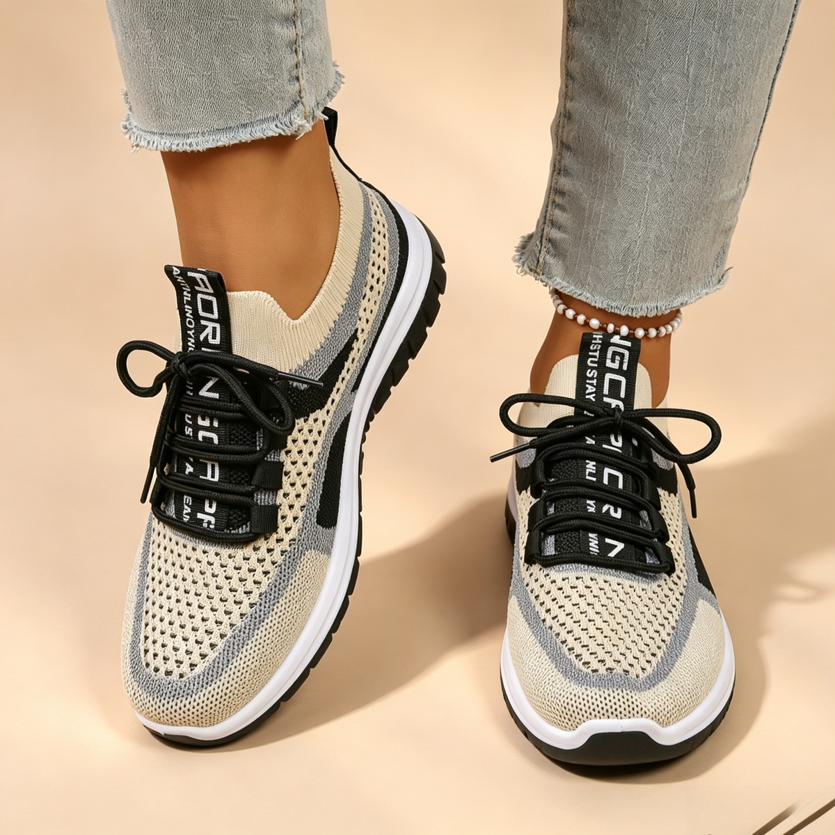 Zapatillas de malla transpirable con bloques de color y cordones