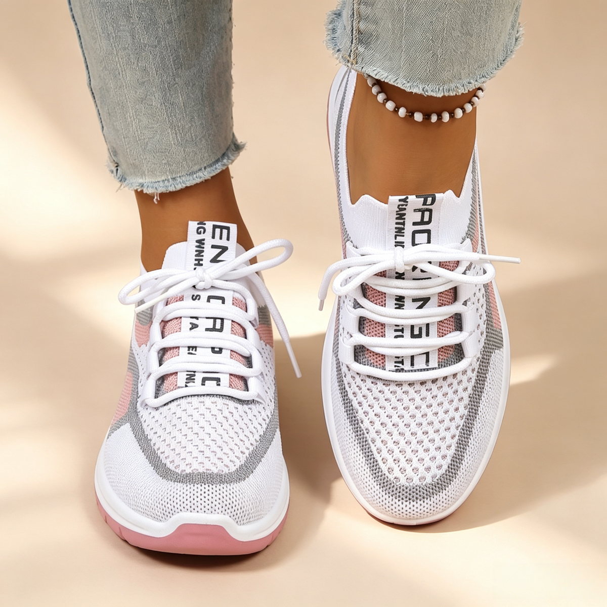 Zapatillas de malla transpirable con bloques de color y cordones