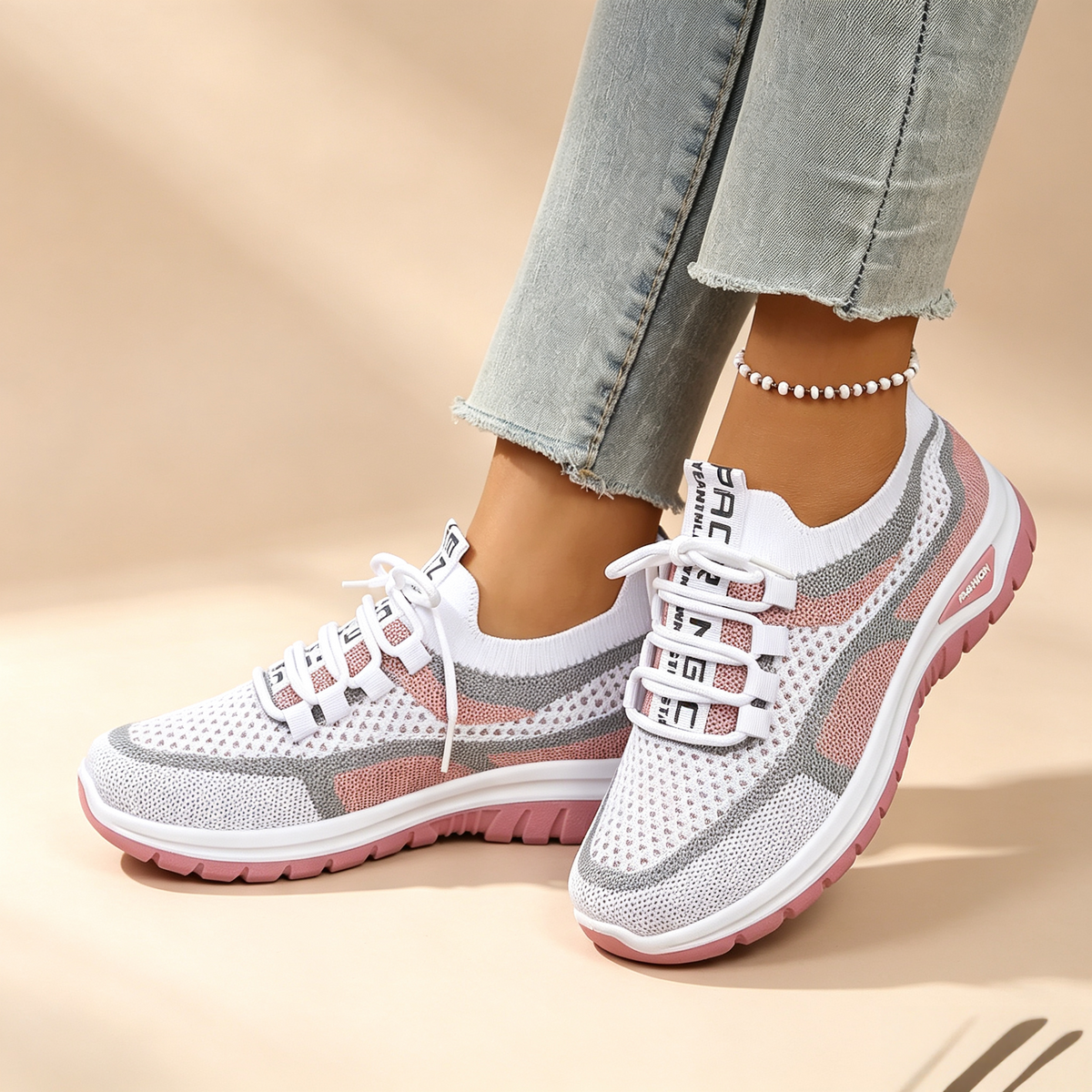 Zapatillas de malla transpirable con bloques de color y cordones