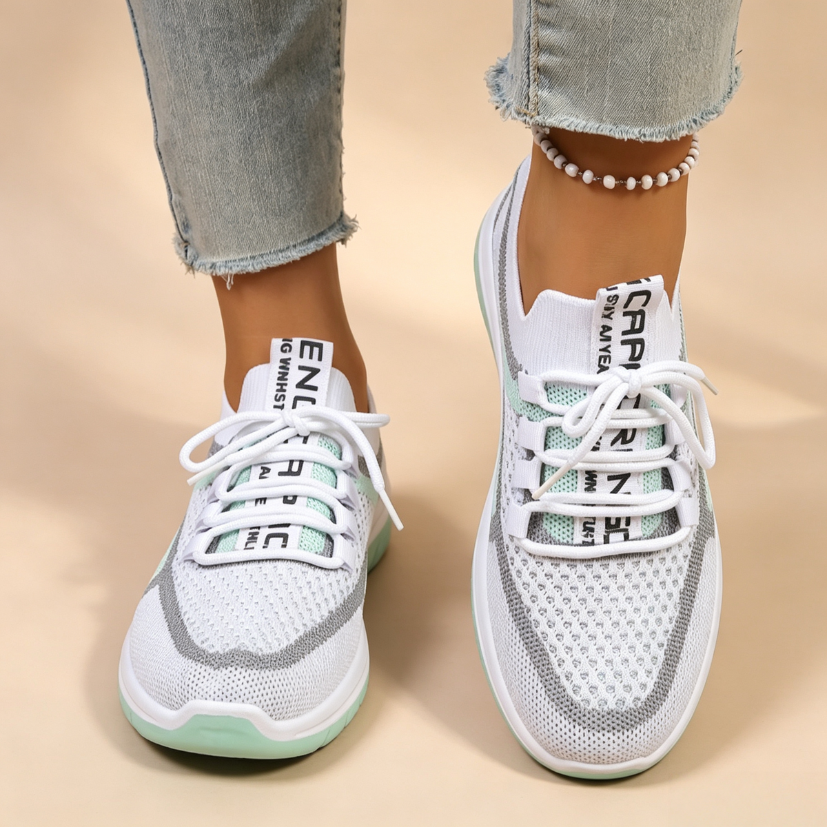Zapatillas de malla transpirable con bloques de color y cordones