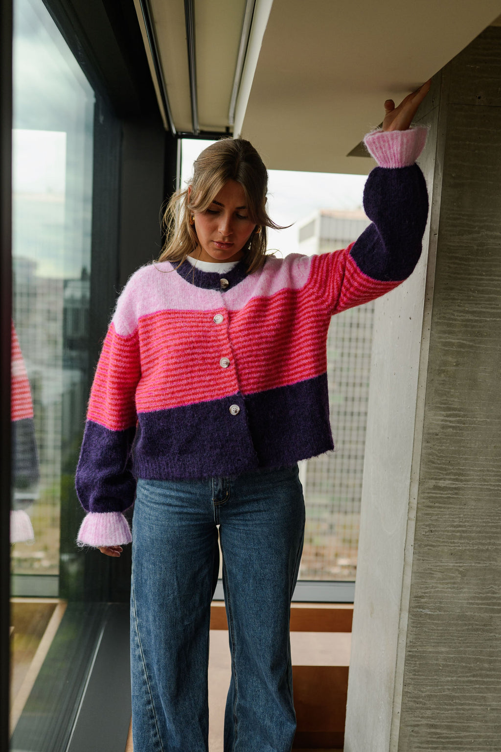Cárdigan Amren violeta y rosa