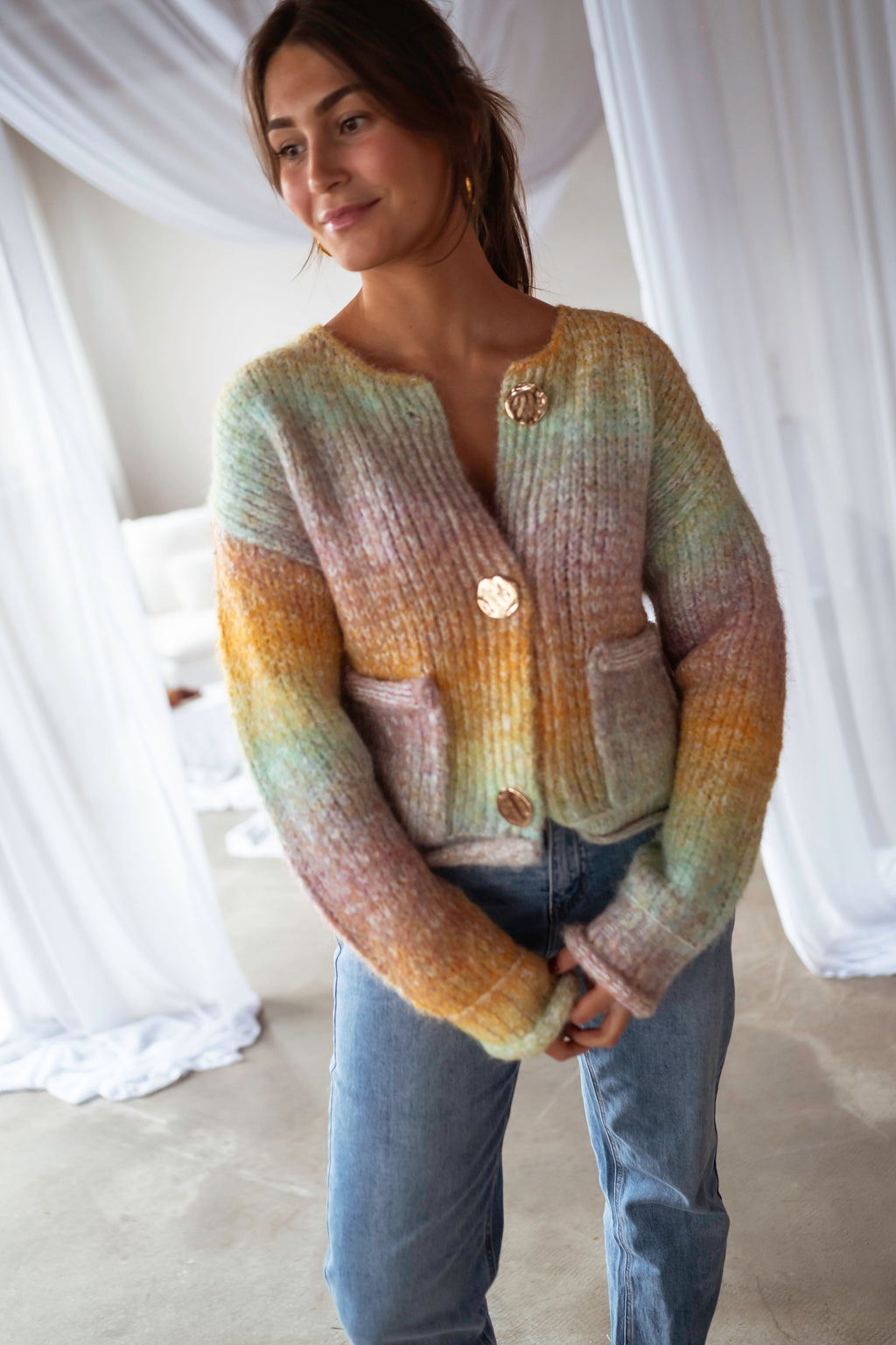 Cárdigan Chelton amarillo tie-dye
