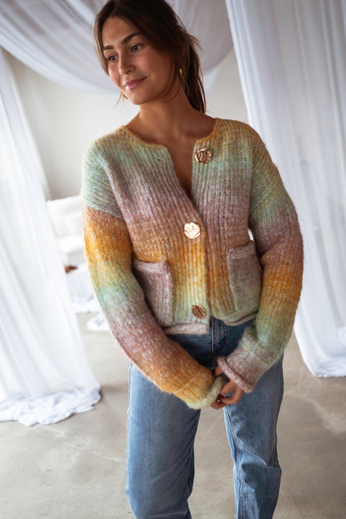 Cárdigan Chelton amarillo tie-dye