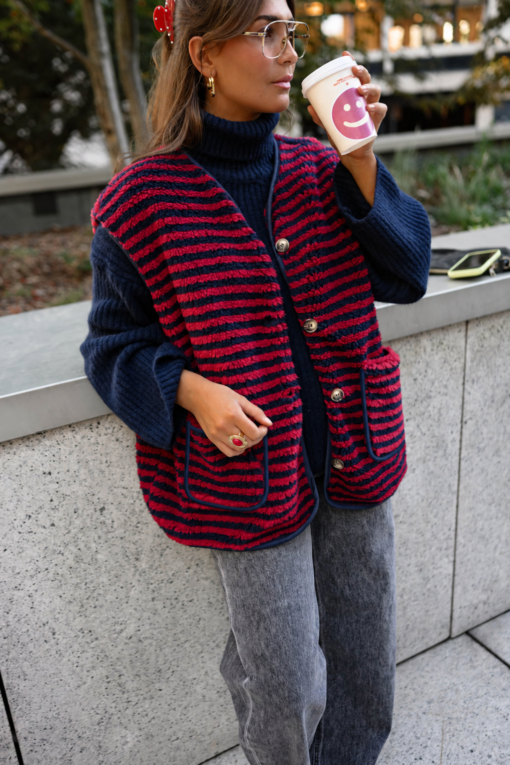 Cárdigan Jenni rojo y azul