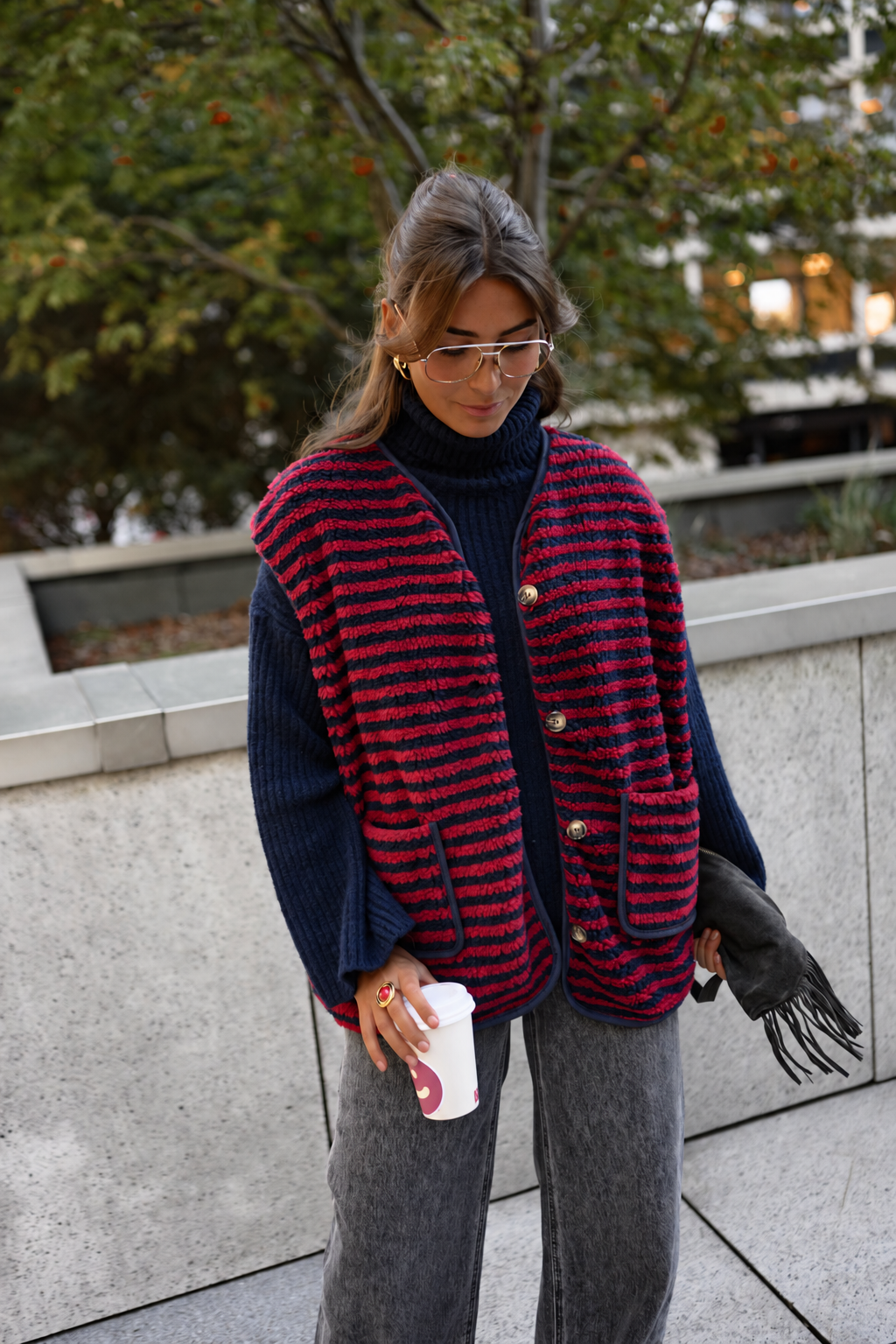 Cárdigan Jenni rojo y azul